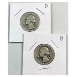 (2) 1939-D Washington Silver Quarter, US 90%