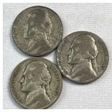 (3) 1942-44 Silver War Nickels, WWII Era 35%