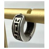 925 Silver (1) Oxidized Greek Key Huggie Earring