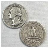 (2) 1944 Washington Silver Quarters, US 90%