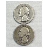 1944-S & 1948 Washington Silver Quarters, US