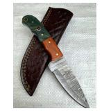 Damascus Steel Fixed Blade Knife w/ Sheath