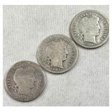 1904, 1905, 1906 Barber Dimes, 10c Coins, 90%