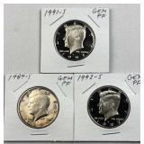 1989-S, 1991-1992S JFK Gem Proof Half Dollars