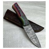 Damascus Steel Fixed Blade Knife w/ Sheath