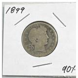 1899 Barber Silver Quarter, US 90% Coin