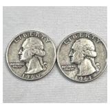 1960-D & 1961-D Washington Silver Quarter, 90%