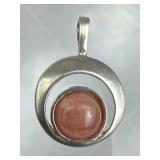 925 Silver Circular Rose Quartz Pendant