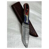 Damascus Steel Fixed Blade Knife w/ Sheath