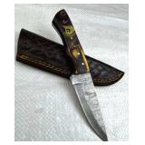 Damascus Steel Fixed Blade Knife w/ Sheath