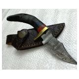 Damascus Steel Fixed Blade Knife w/ Sheath