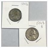 1942 & 1943-S Washington Silver Quarters, US