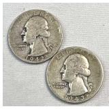 1942-S & 1943 Washington Silver Quarters, US