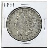 1891 Morgan Silver Dollar, US $1 Coin, 90%