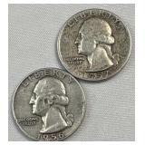 1956 & 1957 Washington Silver Quarter, US 90%