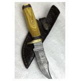 Damascus Steel Fixed Blade Knife w/ Sheath