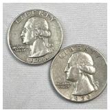 1958-D & 1959 Washington Silver Quarter, 90%