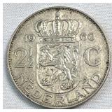 1960 Netherlands Silver 2-1/2 Gulden .720