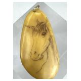 Vintage Scrimshaw Engraved Horse Pendant