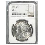 1904-O Morgan Silver Dollar, NGC MS64 Graded