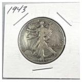 1943 Walking Liberty Silver Half Dollar, US 90%