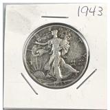 1943 Walking Liberty Silver Half Dollar, US 90%