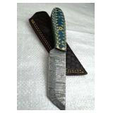 Damascus Steel Fixed Blade Knife w/ Sheath