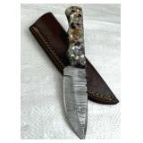Damascus Steel Fixed Blade Knife w/ Sheath