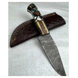 Damascus Steel Fixed Blade Knife w/ Sheath
