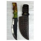 Lg Handmade Steel Fixed Blade Knife w/ Sheath