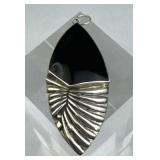 925 Silver Large Black Onyx Leaf Design Pendant