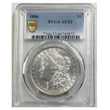 1886 PCGS AU53 Morgan Silver Dollar, US $1 Coin,