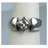 925 Silver Tilted Square Zirconia Band Ring