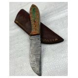Damascus Steel Fixed Blade Knife w/ Sheath