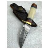 Damascus Steel Fixed Blade Knife w/ Sheath