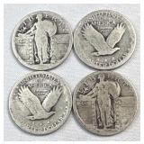 (4) Standing Liberty Silver Quarters, No Date,