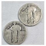 (2) Standing Liberty Silver Quarters, No Date,