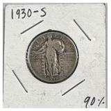 1930-S Standing Liberty Silver Quarter, US 90%