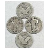 (4) Standing Liberty Silver Quarters, No Date,
