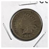 1863 Indian Cent, 1c Coin, Altered Brothel Token