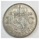 1959 Netherlands Silver 2-1/2 Gulden .720