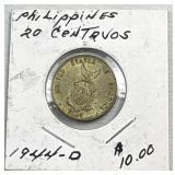 1944-D USA/Philippines Silver 20 Centavos