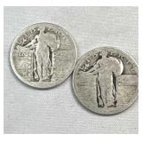 (2) Standing Liberty Silver Quarters, No Date,