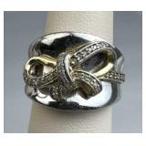 925 Silver Genuine Diamond Raised Bow Ring
