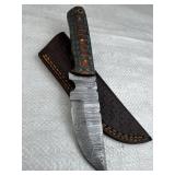 Damascus Steel Fixed Blade Knife w/ Sheath