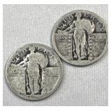 (2) Standing Liberty Silver Quarters, US 90%