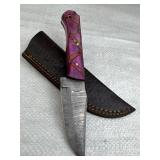 Damascus Steel Fixed Blade Knife w/ Sheath