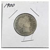 1900 Barber Silver Quarter, US 25c, 90% Coin