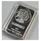 5oz Troy Silver Bar, Buffalo/Chief .999 Fine