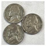 (3) 1945-P Silver War Nickels, WWII Era 35%